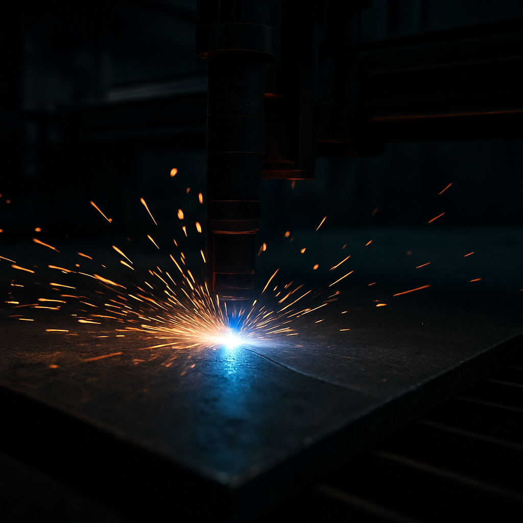 Máquina de corte plasma CNC em operação